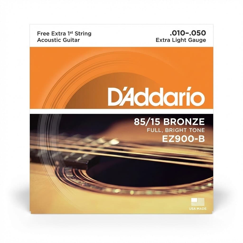 Jogo cordas Encordoamento Violão Aço Daddario EZ900B 85 15 Bronze 010 050 Corda Extra PL010
