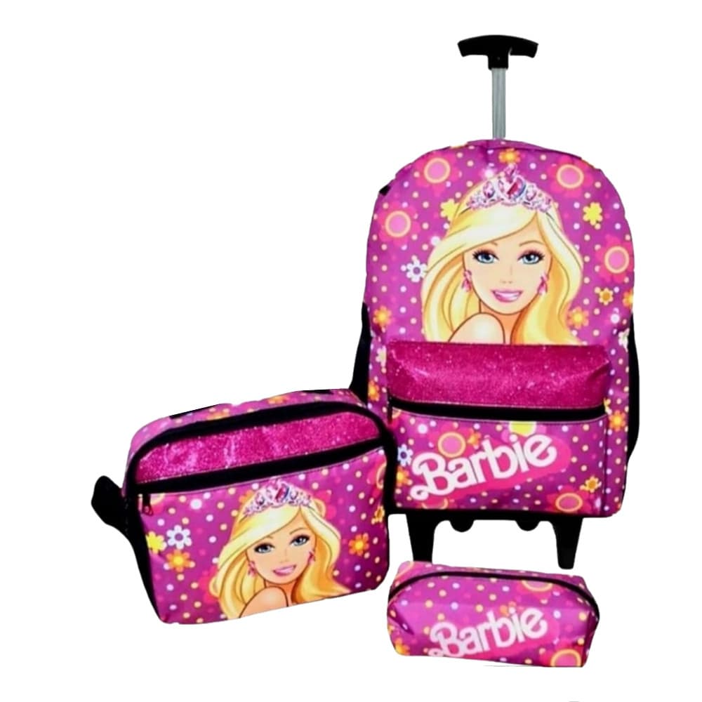 Kit Mochila Rodinhas BARBIE Infantil Lancheira Térmica, Estojo