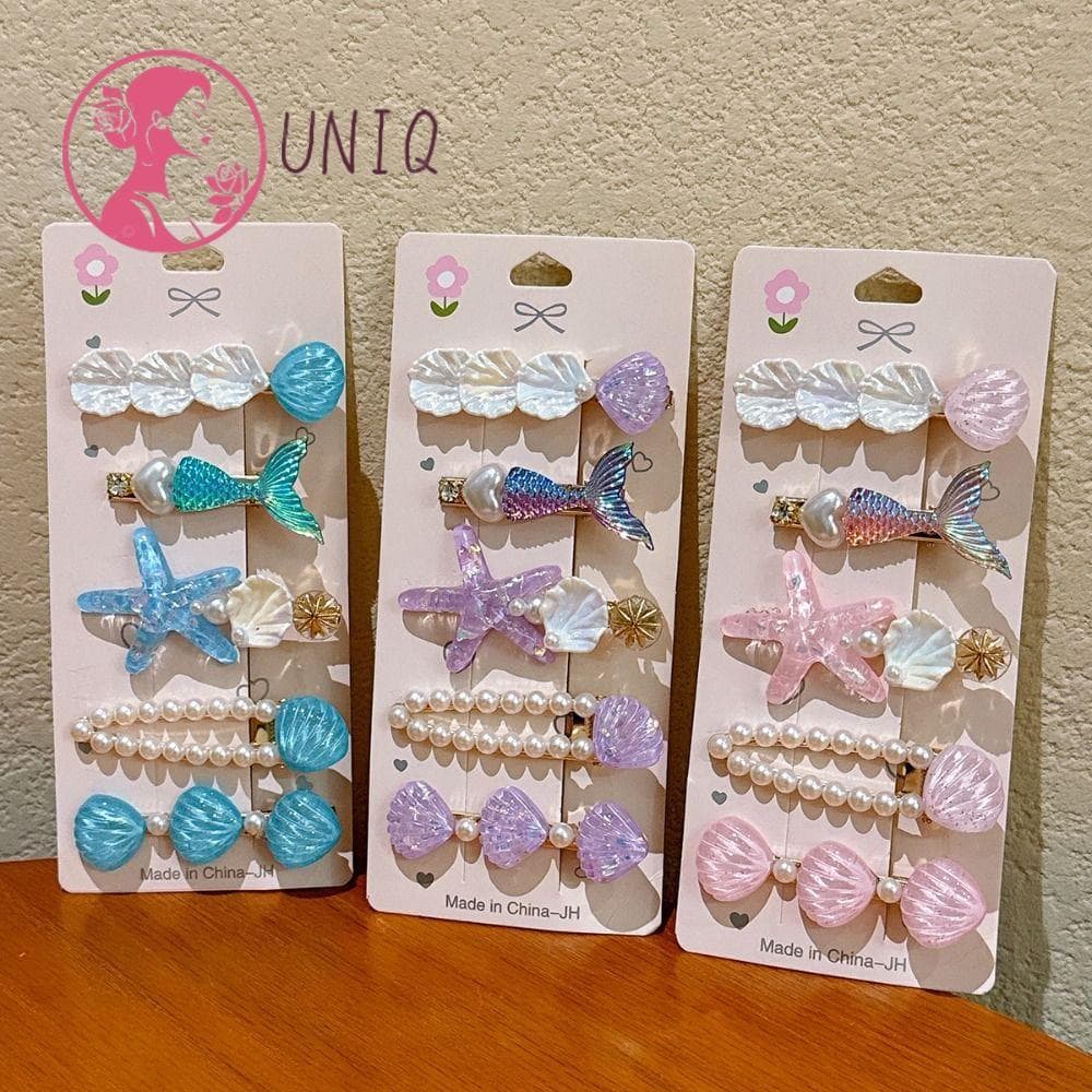 5 Peças Grampos Cabelo Estrela Mar Sereia Hair Clips Shell Mermaid Beach Acessórios Clipe Bang Cute Presente