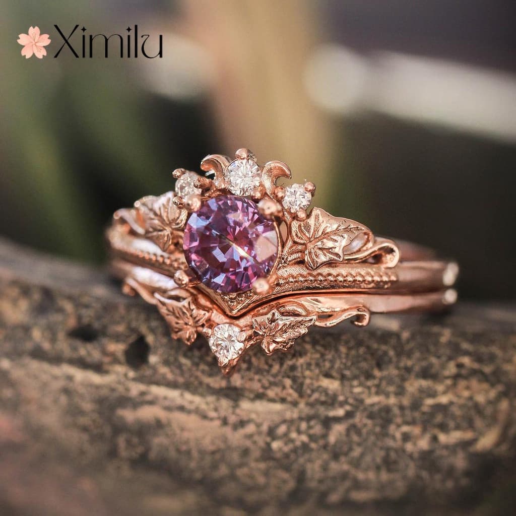 ♥Original novo estilo esmeralda anel ametista rosa ouro anel meninas moda jóias de noivado