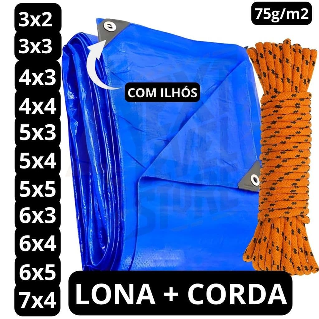 Corda + Lona Impermeável 2x3 3x4 4x5 5x5 3x5 3x6 4x6 5x6 6x6 4x7 Piscina Construção Pintura Mudança