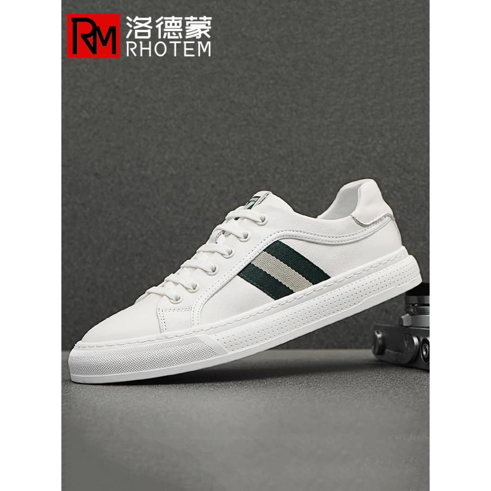Sapatos masculinos primavera 2026 novo estilo masculino couro genuíno de sola grossa sapatos brancos casuais versão core