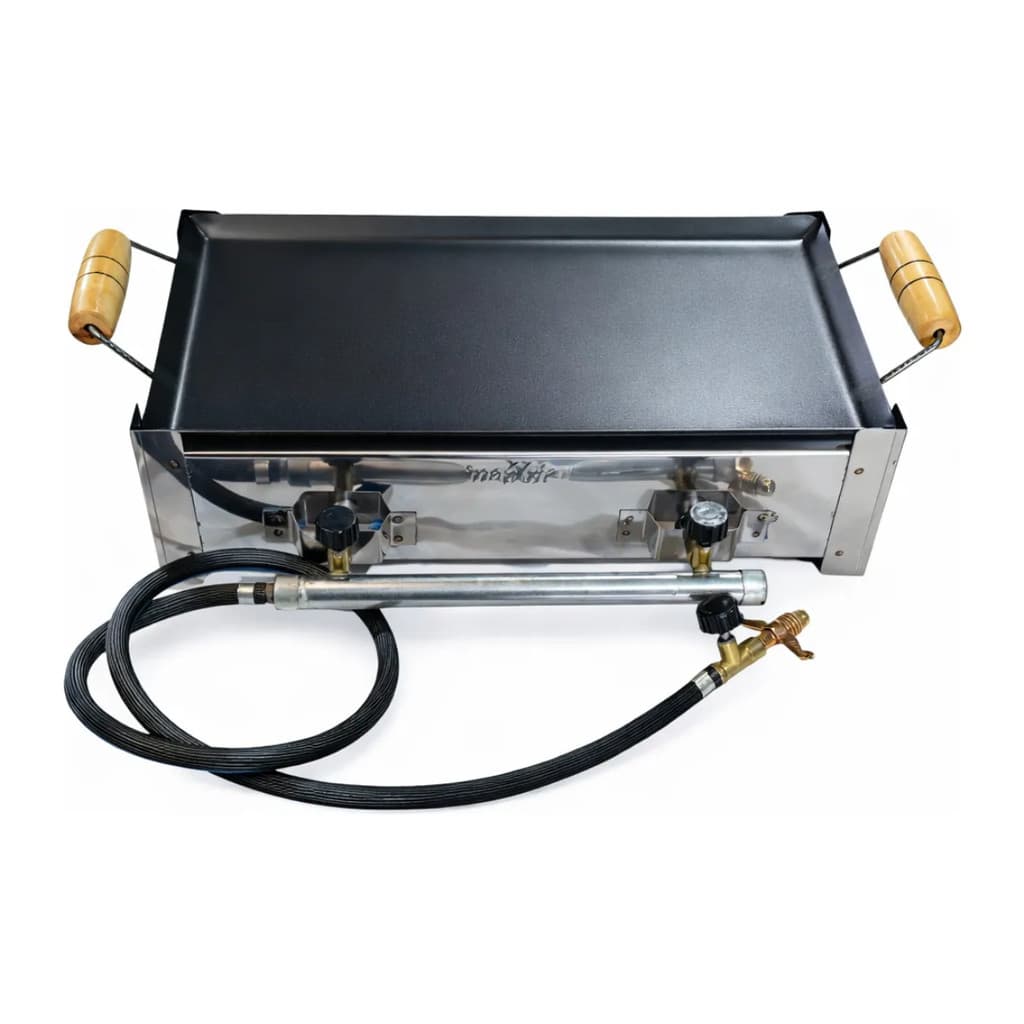 Fogareiro Inox A Gas 2 Bocas Industrial Camping + Chapa Com Alças