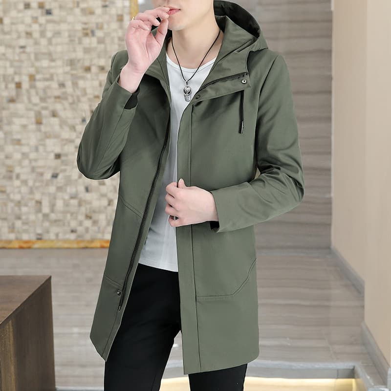 Blusão masculino de comprimento médio com capuz moda Casual tamanho grande jaqueta de cor sólida 2026 primavera outono n
