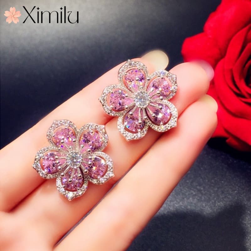 ❤ Original rosa turmalina Bauhinia pólen brincos de cristal luxo clássico moda jóias