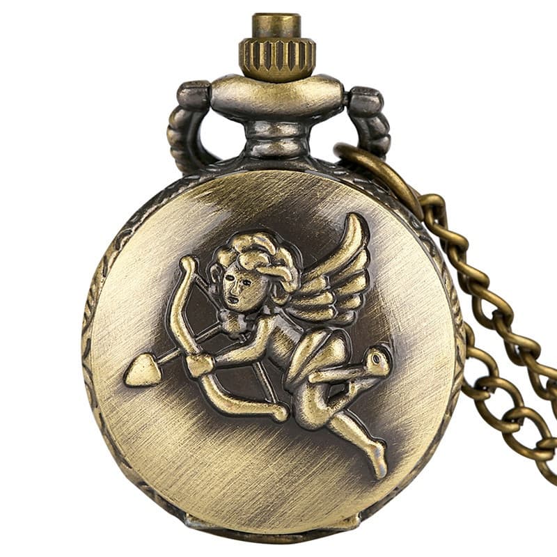 Mini Tamanho Cupido Design Masculino Feminino Relógio De Bolso Analógico De Quartzo Com Corrente De Colar