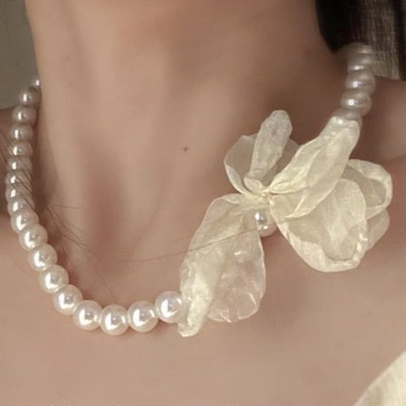 Colar de flor de Chiffon de pérola atmosférica