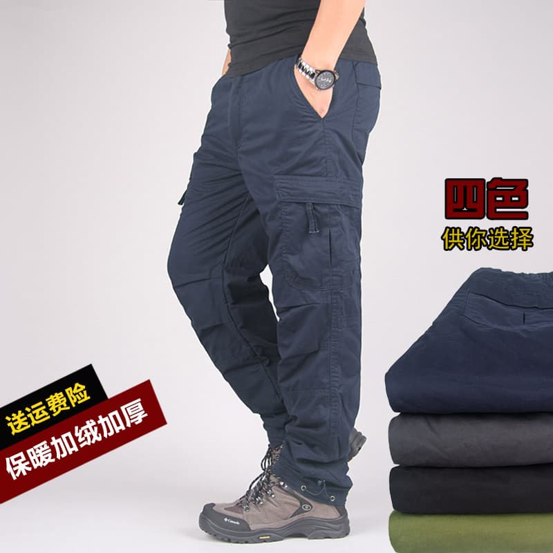 W inverno masculino solto calças de perna reta macacão grosso calças esportivas forro de lã calças casuais calças mascul