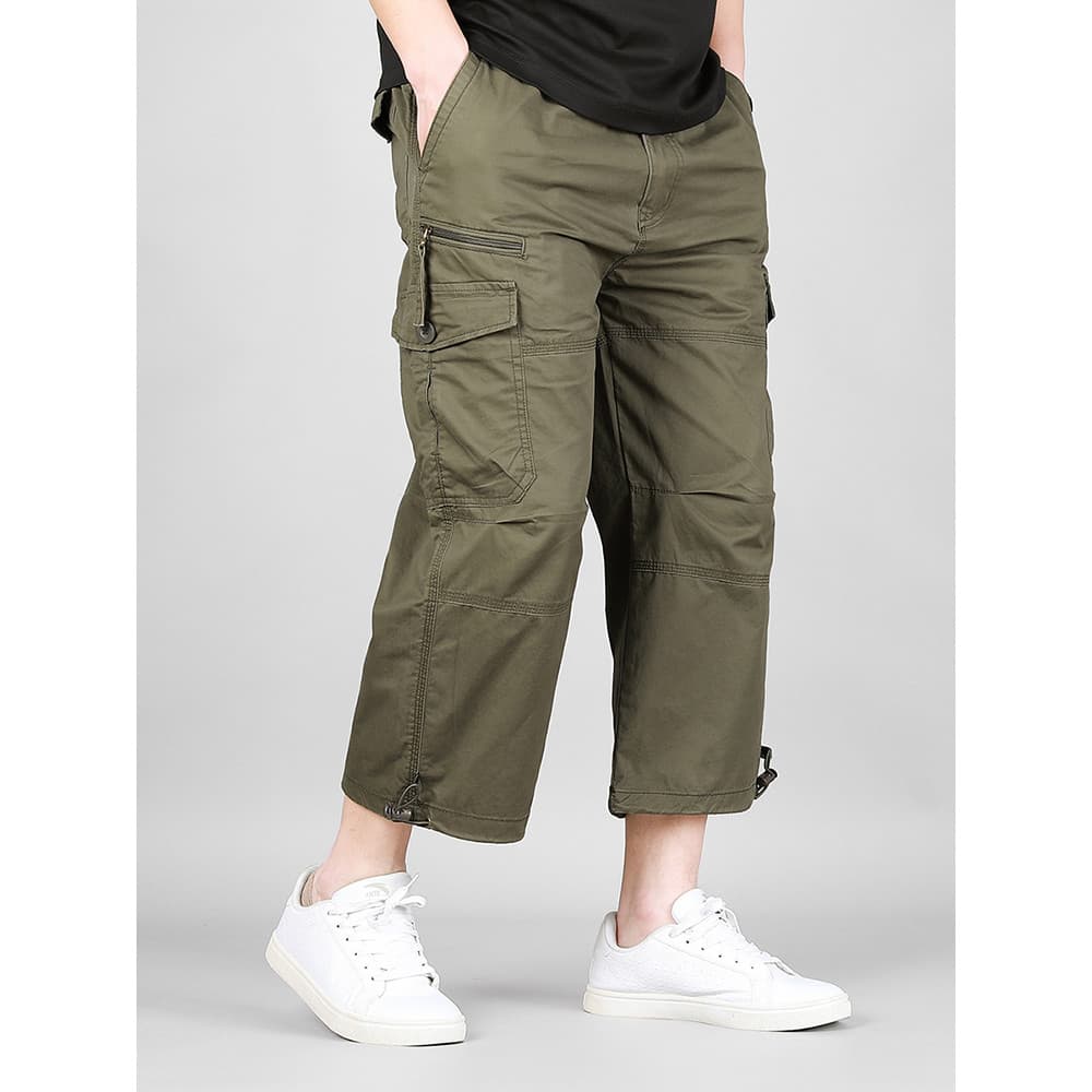 Verão fino High-End puro algodão calças cortadas Multi-bolso calças médias casuais Shorts soltos macacão calças