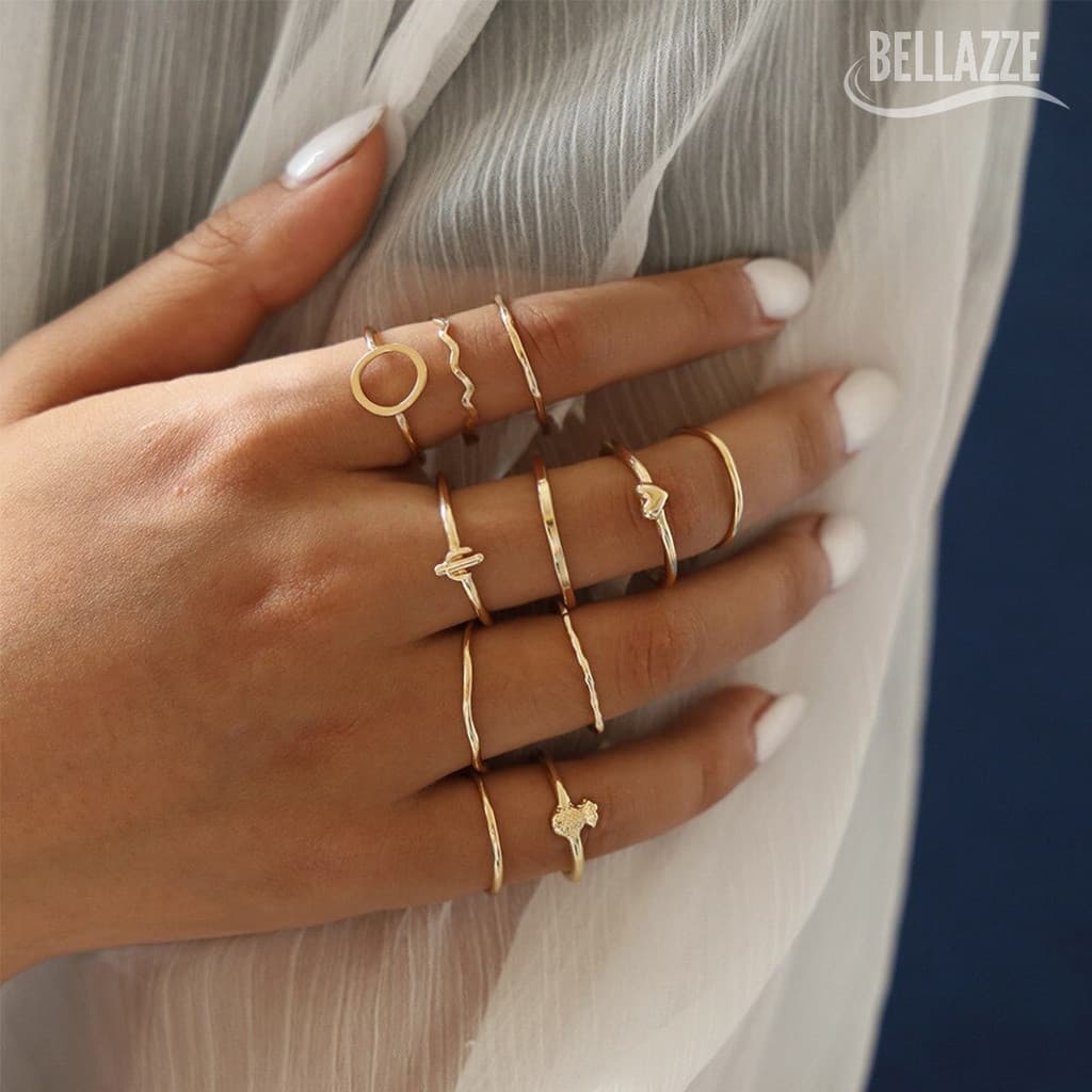 Conjunto 11 Anel Cacto Simples Joias Moda Acessórios