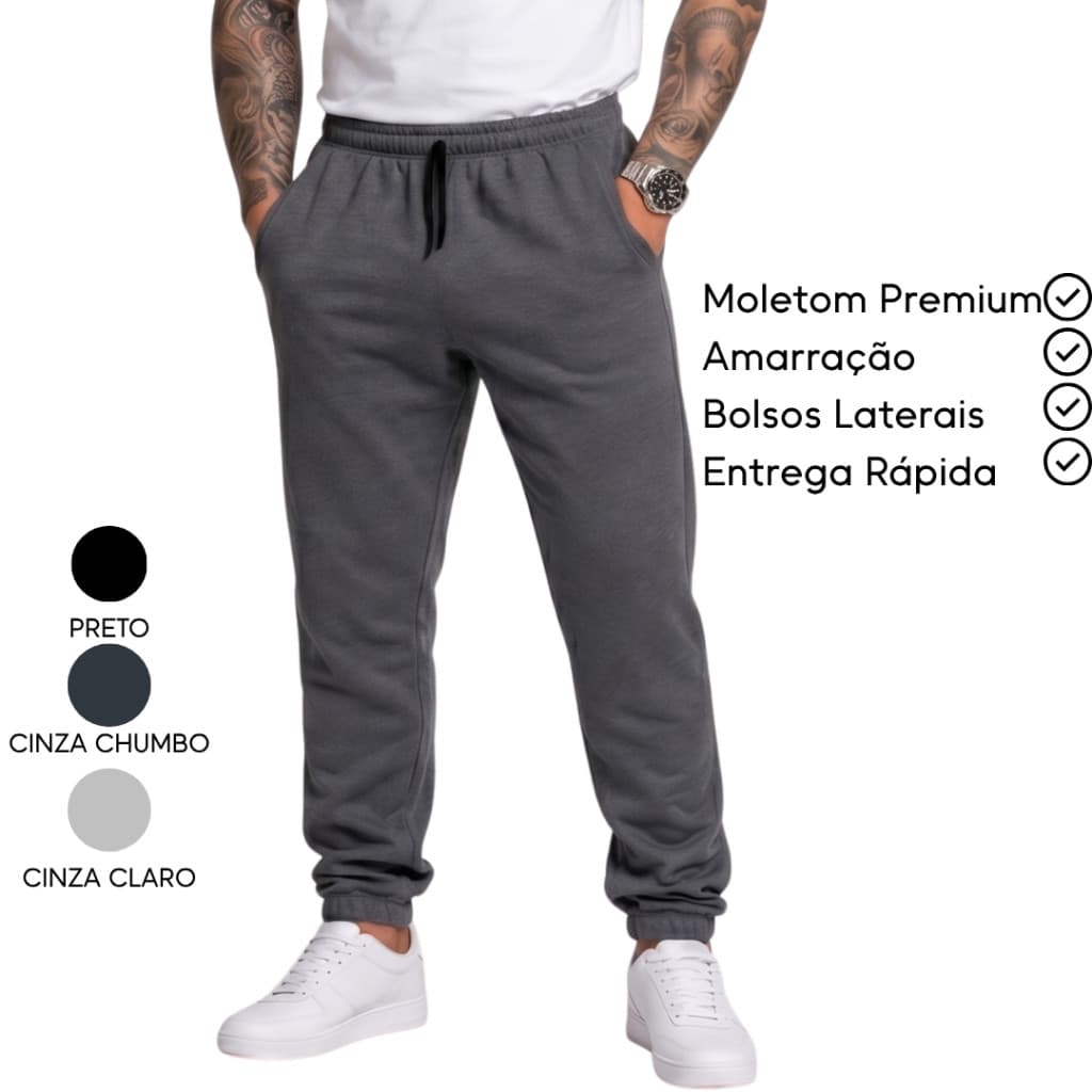 Calça Moletom Masculina Jogger Com Bolso Punho Amarração Inverno Academia Treino Caminhada