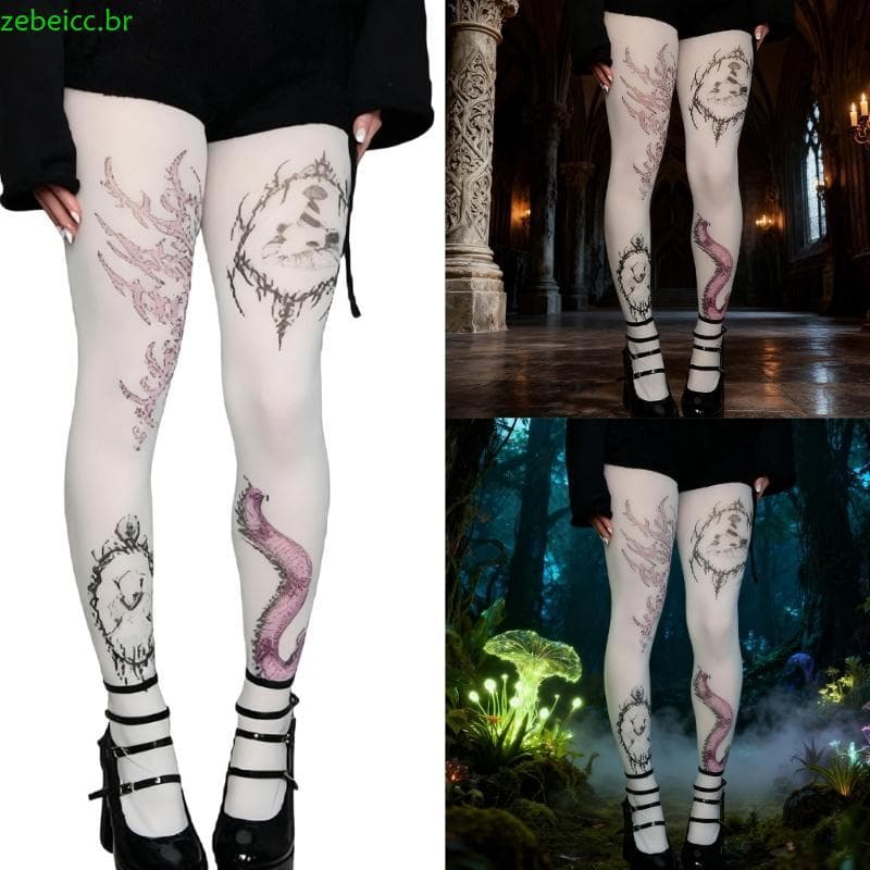 zebeicc Meias Femininas Opacas, Roupas Caprichosas, Grunge, Estampa Fofa, Meia-Calça