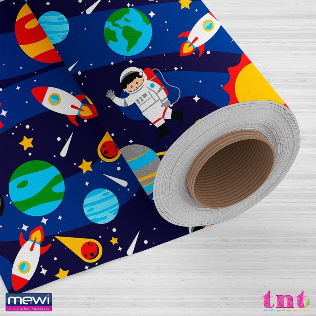 TNT Estampado Espaço Astronauta Planeta Terra Decoração Festa Toalha de Mesa Painel Por Metro - 1,00m a 3,00m