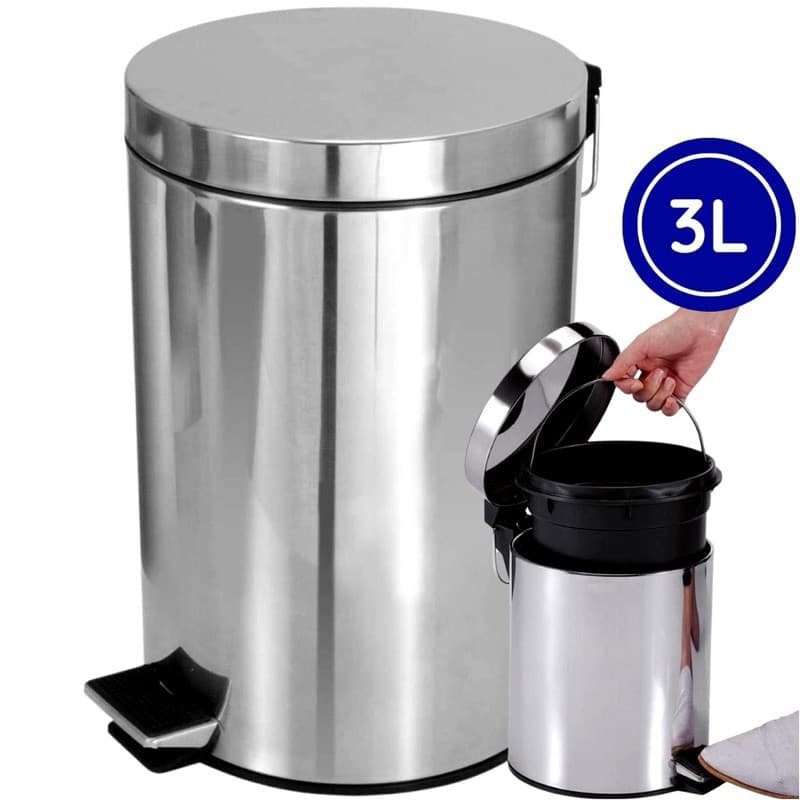 Lixo Lixeira Inox 3L Tampa e Pedal Cesto Removível Cozinha Banheiro Escritório