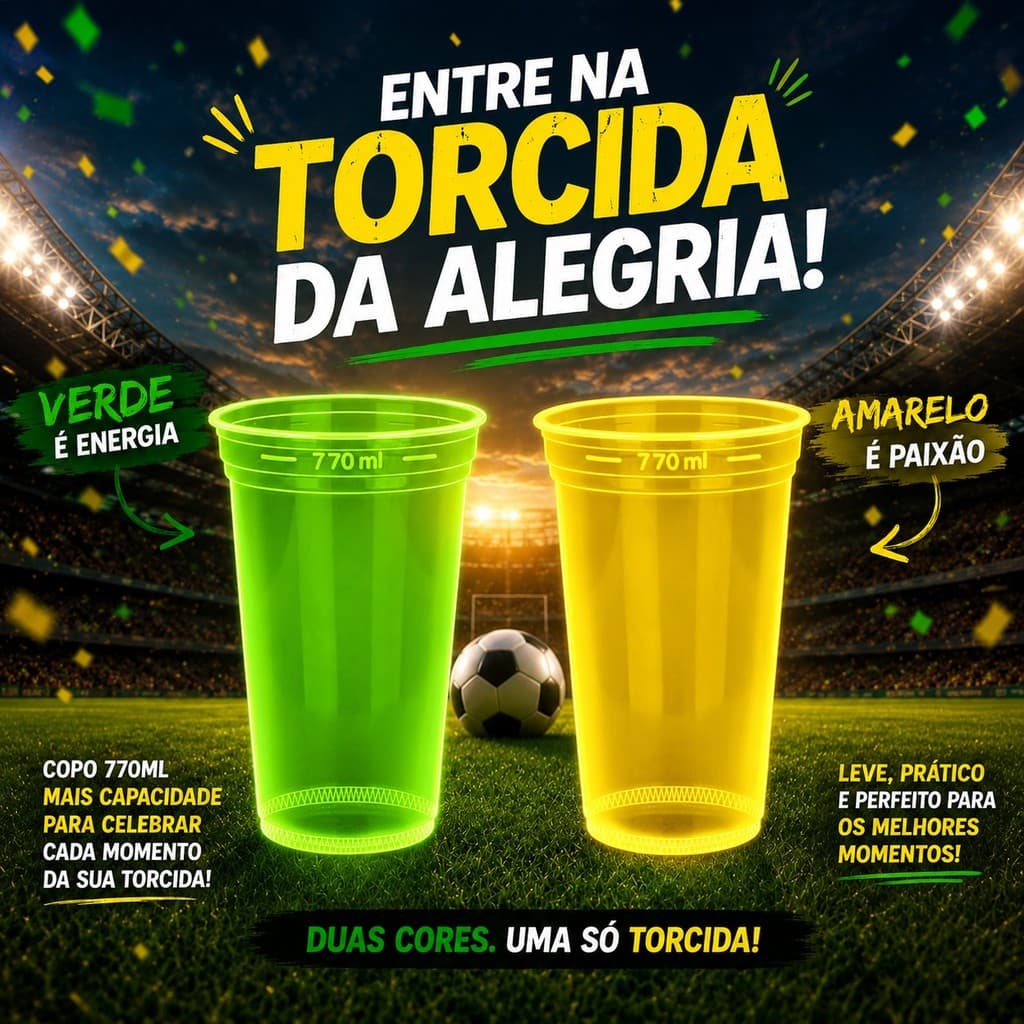 100 COPOS 770 ML DESCARTAVEIS VERDE E AMARELO