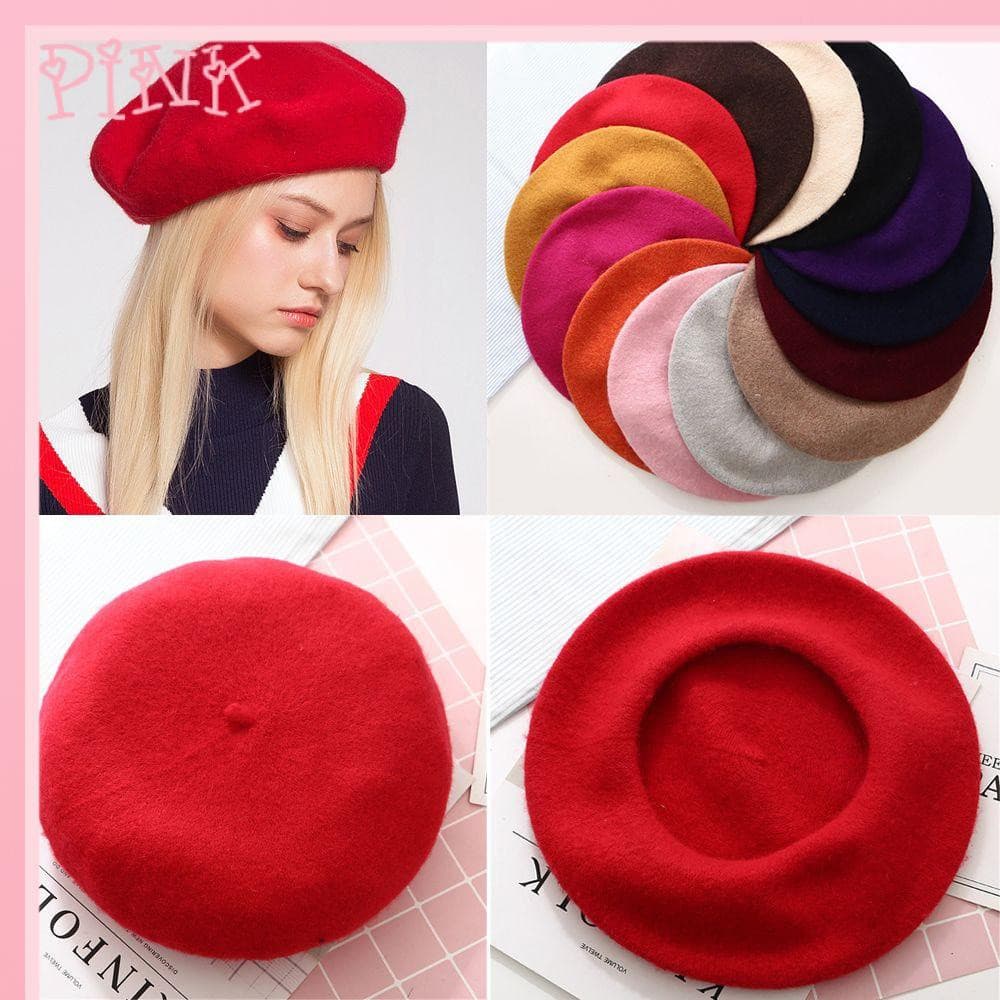 Pink1 Boina Feminina Francesa / Cor Lisa / Quente Para Inverno / Boina / Boina