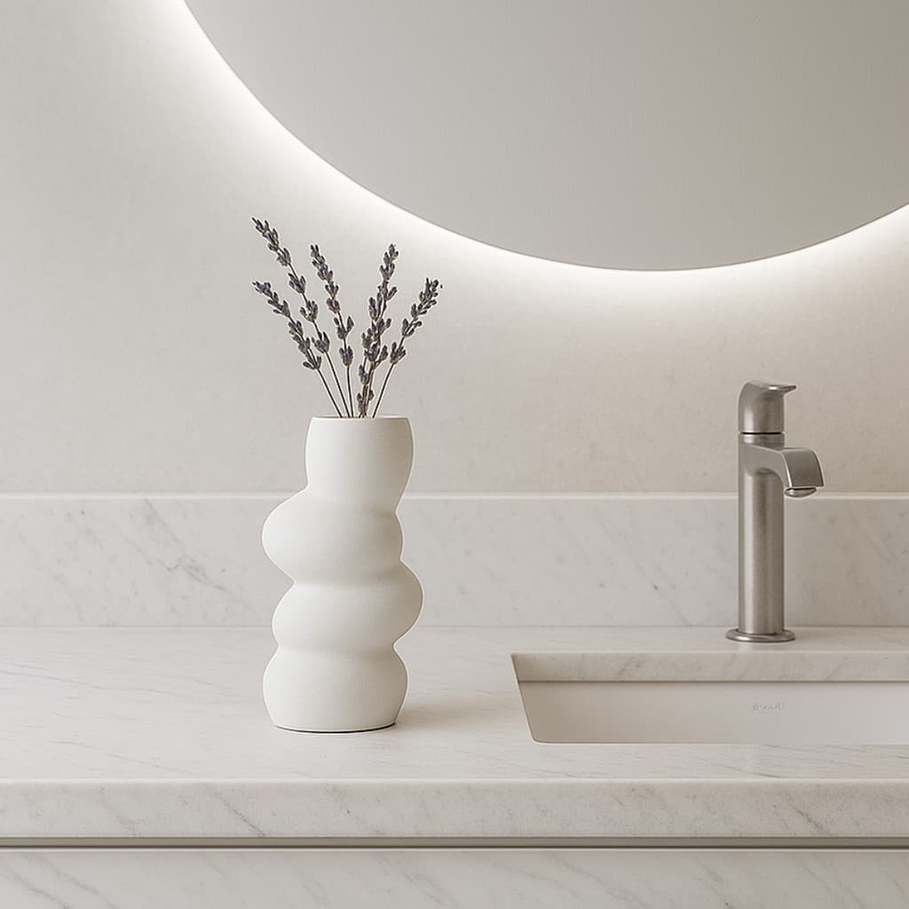 Vaso Decorativo 18cm Branco e Marfim Ondulado Estilo Minimalista Elegante Flint