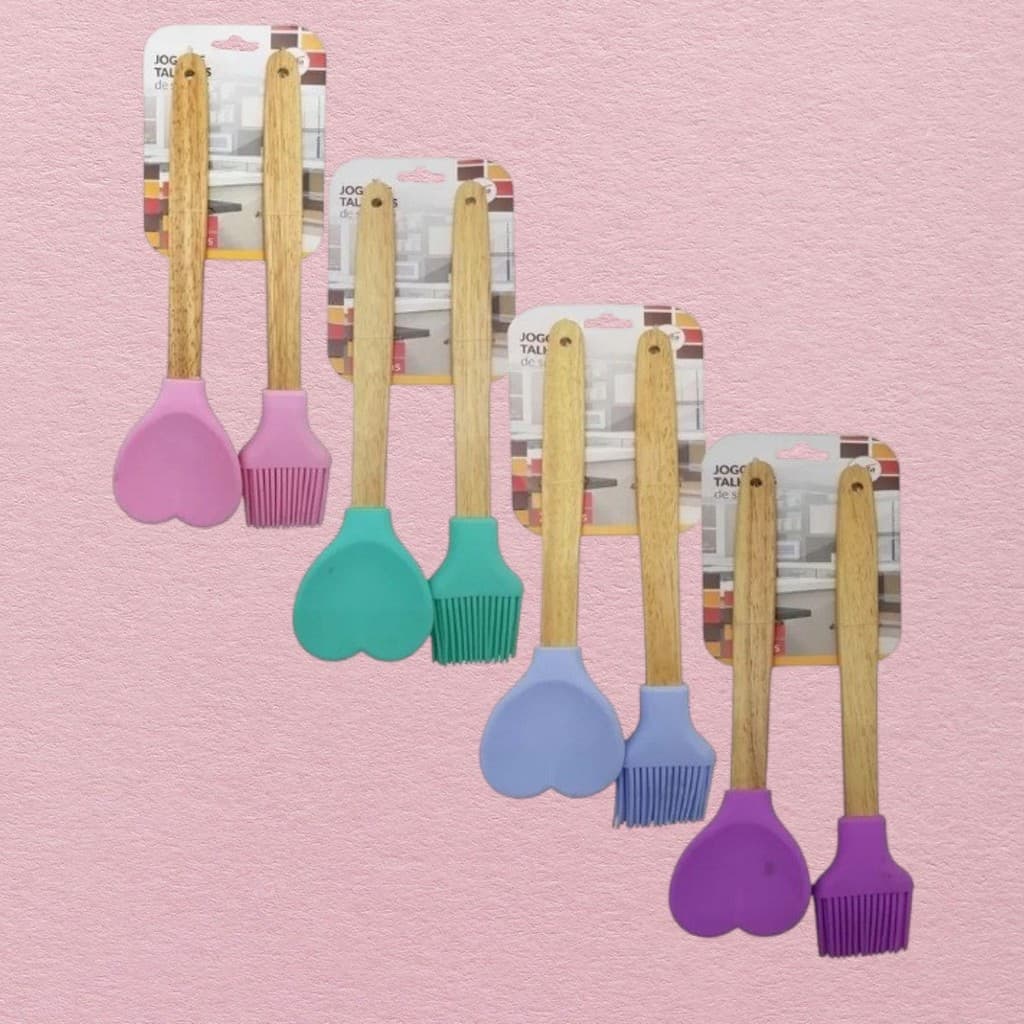 Kit Espátula e Pincel Silicone com Madeira