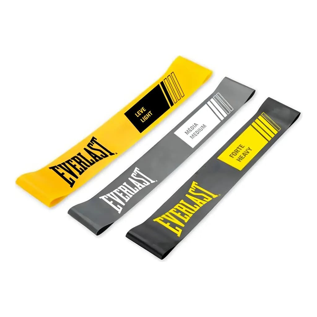 Kit 3 Faixas Elásticas Mini Band Original Everlast 3 Tensões Leve, Média e Forte Yoga Pilates Atividades Fisicas