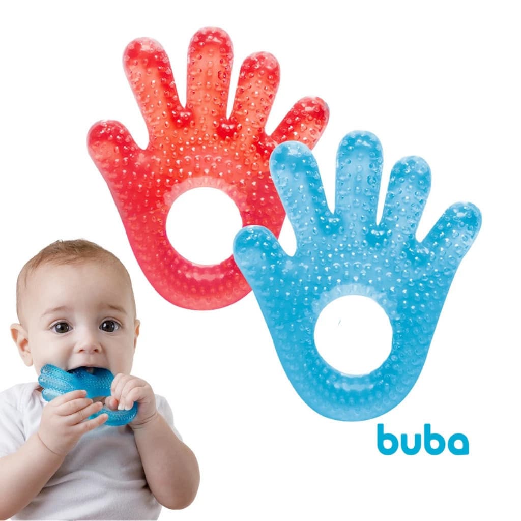 Mordedor Bebê Gengiva Dentição com Agua Gelado Mãozinha grande Buba