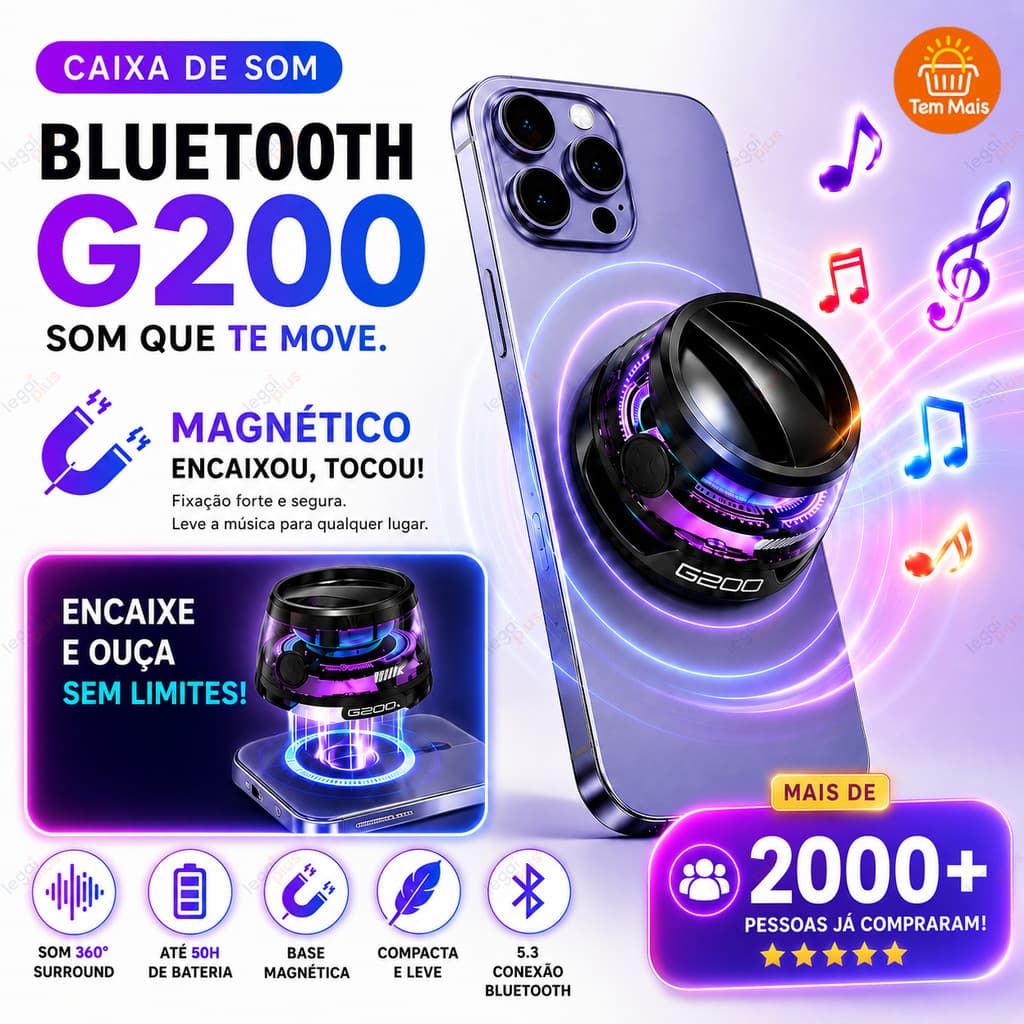 Mini Alto‑falante Magnético Bluetooth, Caixa de Som Portátil à Prova d’Água com Efeitos de Luz RGB