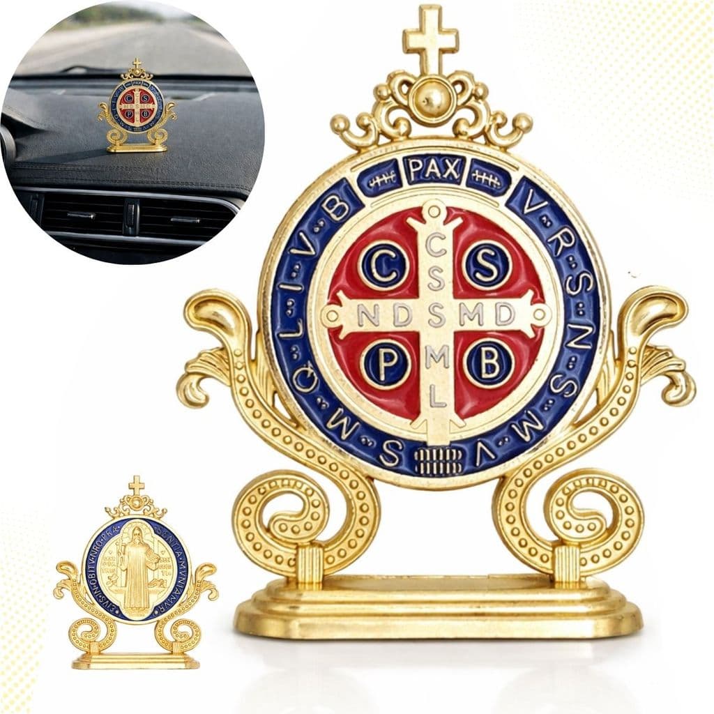 Medalha São Bento Para Carro Painel Proteção Espiritual Católica Base Adesiva