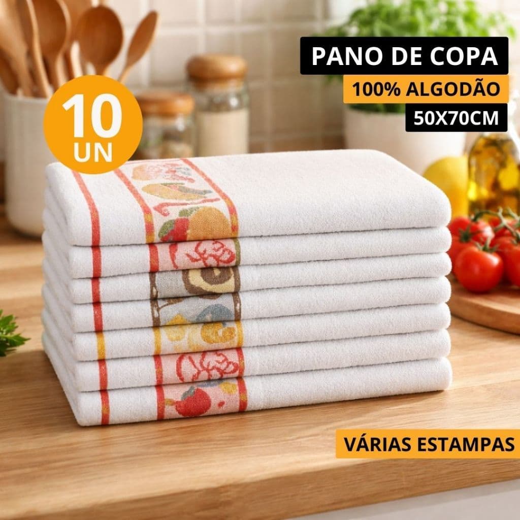 Coleção Kitchen: Kit 10 Panos de Copa Algodão 50x70cm