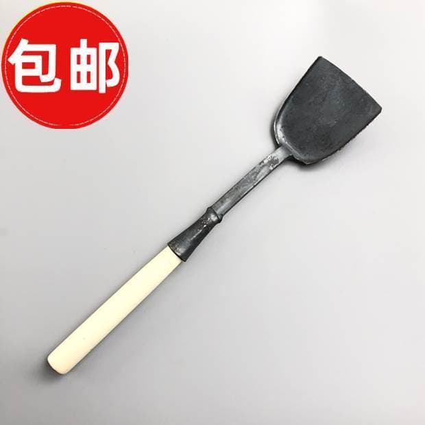 Espátula de ferro puro forjada à mão, espátula tradicional à moda antiga, cozinha doméstica, pote de ferro grande, cabo