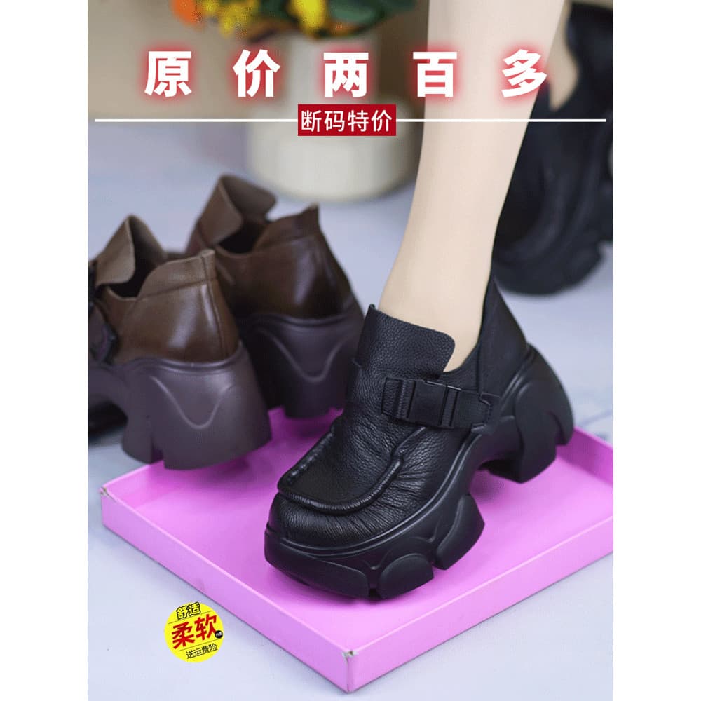 Marca estilo britânico mocassins de sola grossa feminino 2025 primavera outono novo estilo fivela de cinto pequeno aumen