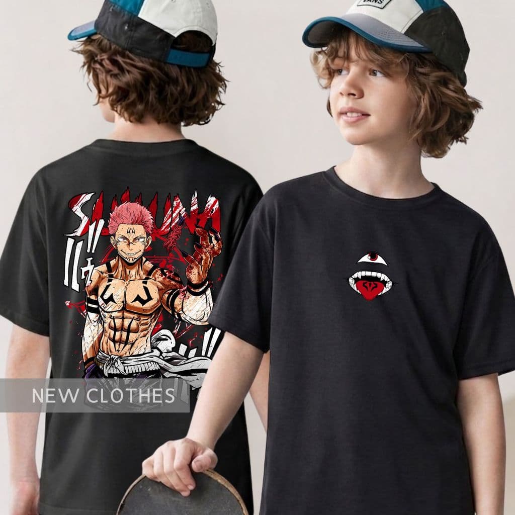 Camiseta Infantil  Sukuna Anime Jujutsu Rei das Maldições Streetwear Otaku