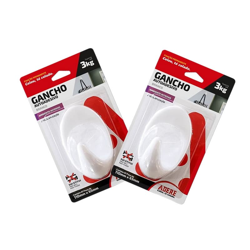 Gancho Autoadesivo Grande Adere cor branco Kit c/ 2 unidades