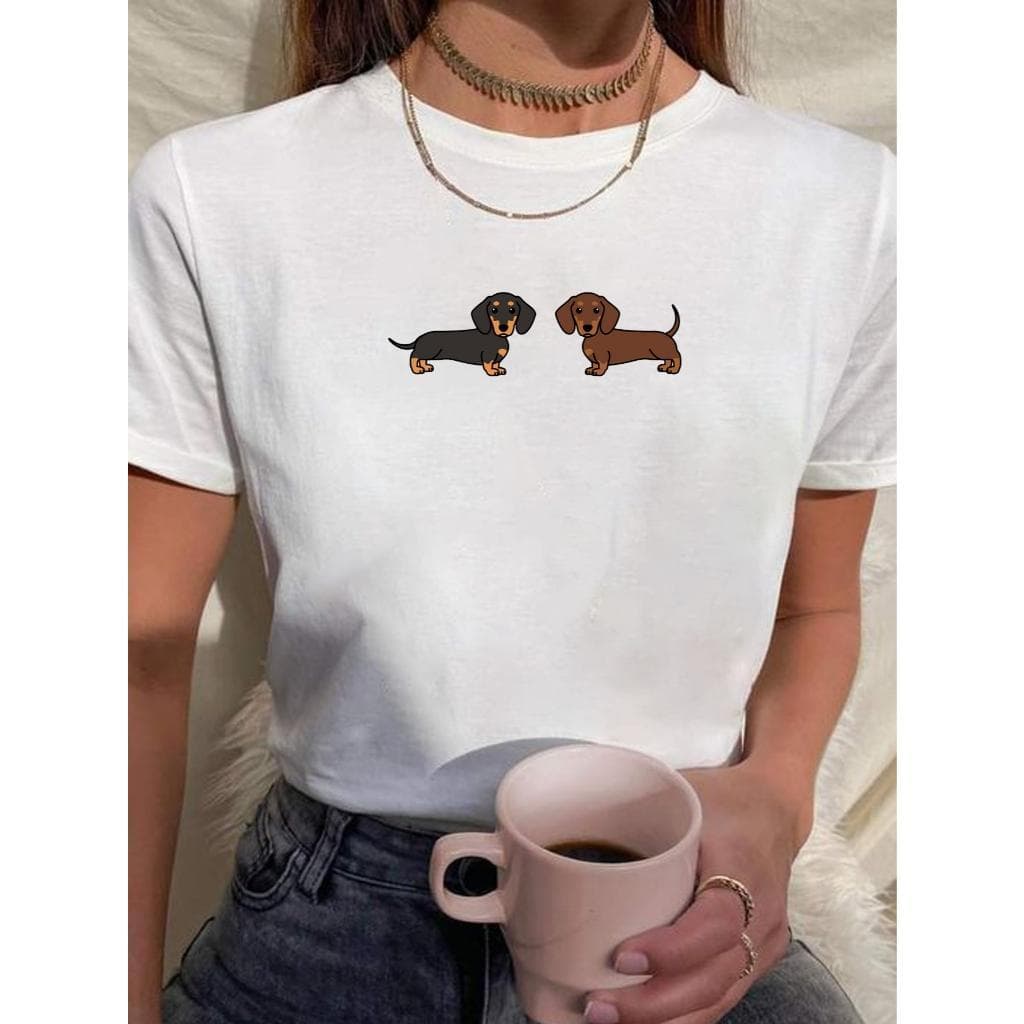 Camiseta Feminina Cachorro Dog 2 Salsichas Fofo 100% Algodão