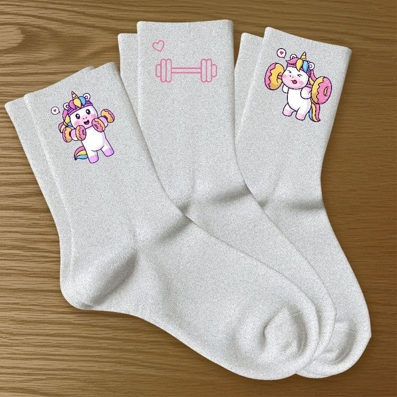 Kit 3 Pares Meias Femininas Unicórnio Brancas Algodão Premium Macias Confortáveis Academia Esportiva Novidade