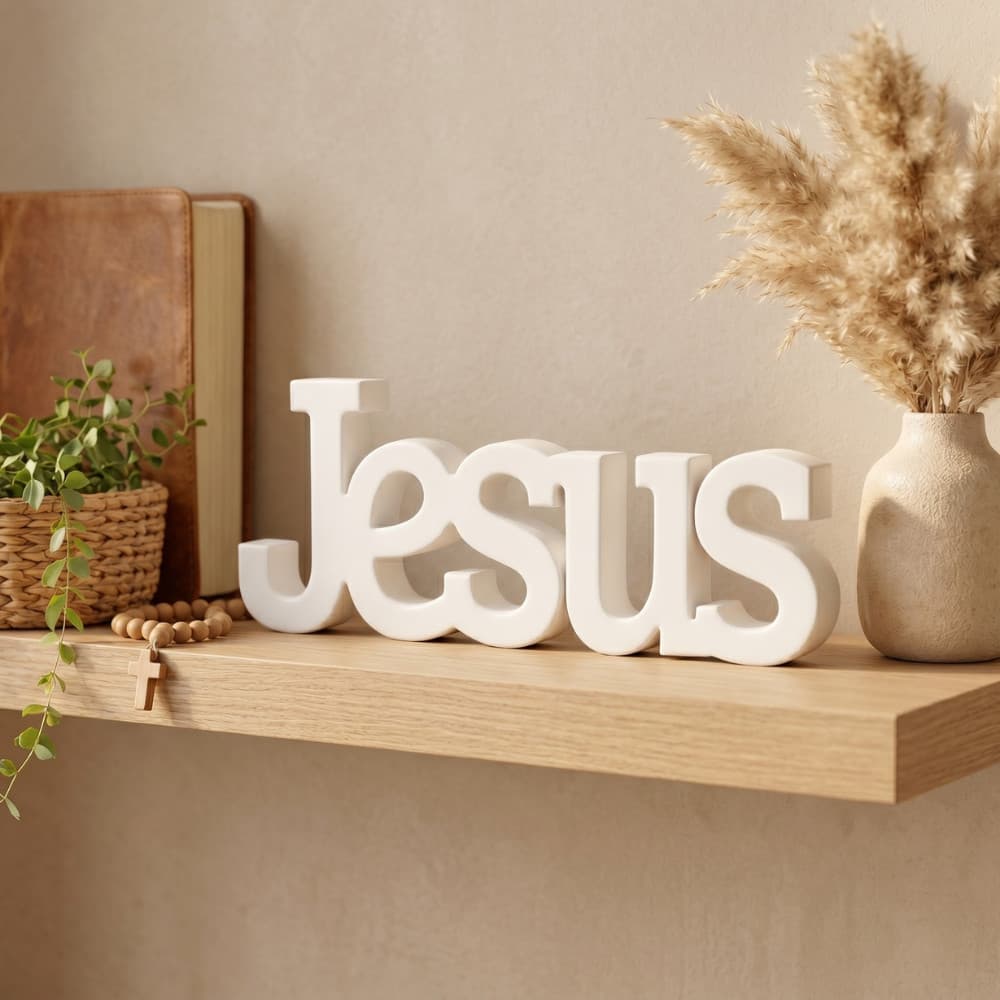 Enfeite/Letreiro Decorativo Palavra "Jesus" Decoração Cristã Evangélica Religiosa Mesa Sala Quarto Escritório Lindo