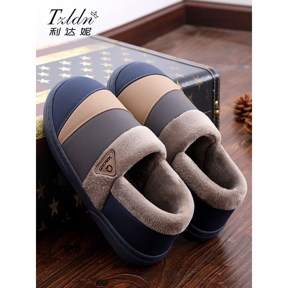 Ledani chinelos de algodão masculino inverno 2026 novo estilo interior casa salto tamanho grande cinta quente sapatos de