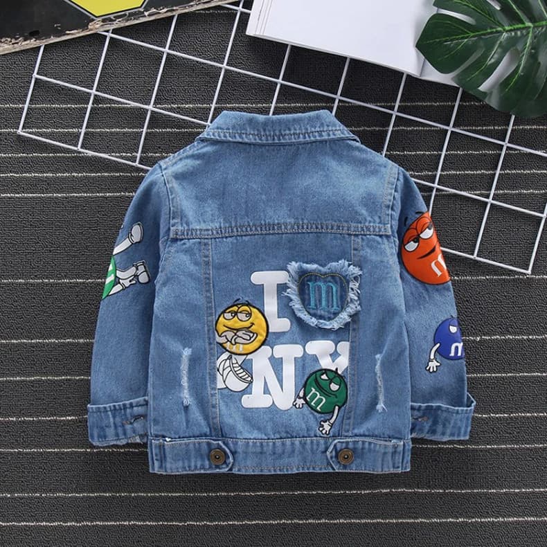 9EV6 Jaqueta Infantil de Primavera e Outono para Meninos, Casaco de Jeans com Estampa de Desenho Animado, Roupa Externa