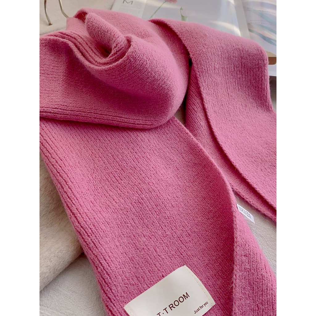 Berry rosa lenço de malha 2026 novo estilo cor Popular engrossado cachecol de lã feminino outono inverno macio cachecol