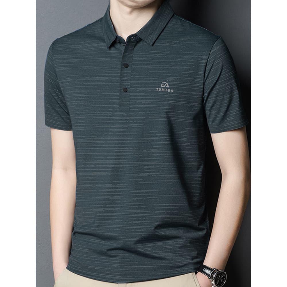 Hengyuan Xiang Dad Camiseta de manga curta masculina lapela solta vestido de verão masculino de meia-idade camisa Polo d