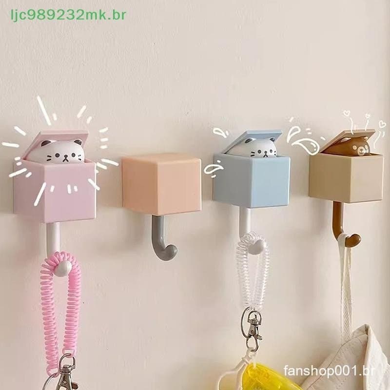 [MYBR] Porta-Chaves Parede Casa Gato Chaveiro Cabides Rack De Gancho De Desenhos Animados Autoadesivos Ganchos De Quarto