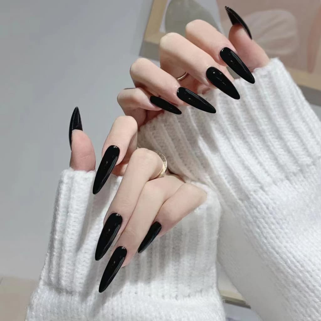 Arte pontiaguda preta peças de unhas falsas Wearable manicure adesivos acabados peça de unhas adesivos 24 peças adesivos