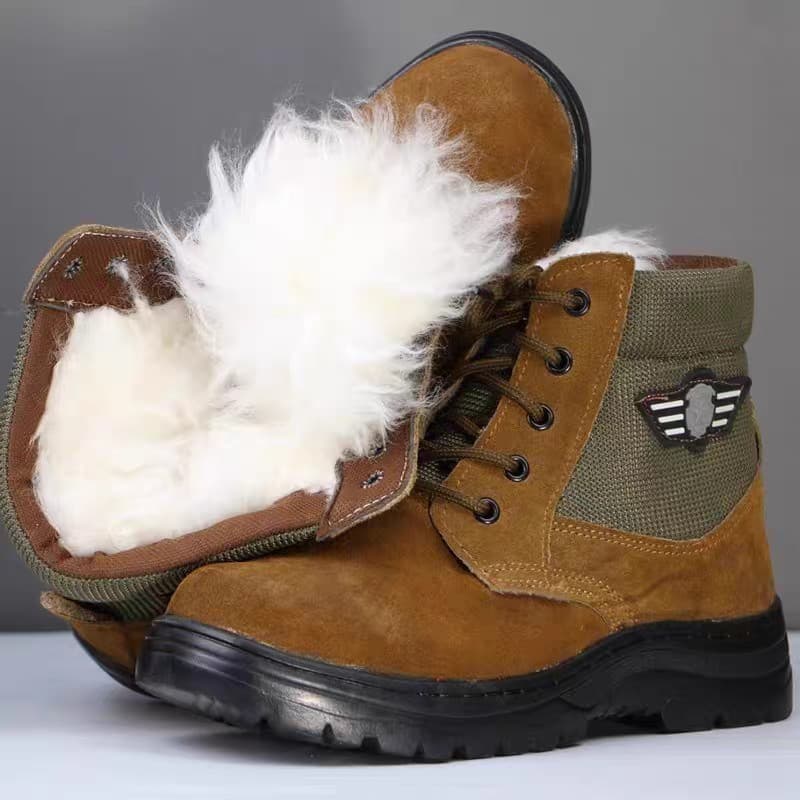 W Botas de neve de couro de inverno masculinas à prova de frio botas de lã espessadas proteção do trabalho masculino sap