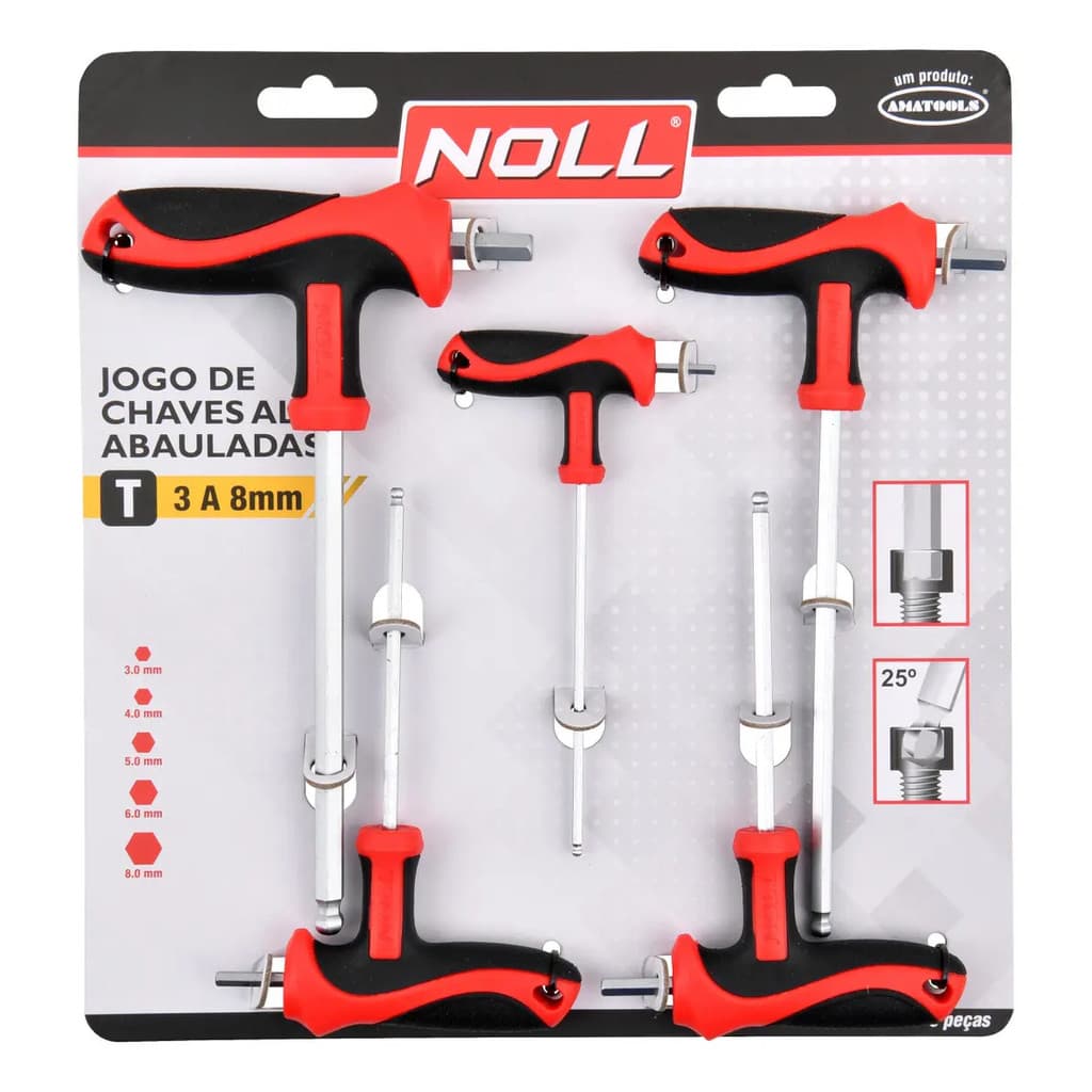 Jogo De Chave Allen T Abaulada De 3 A 8mm Com 5pçs Cr-v Noll Preto