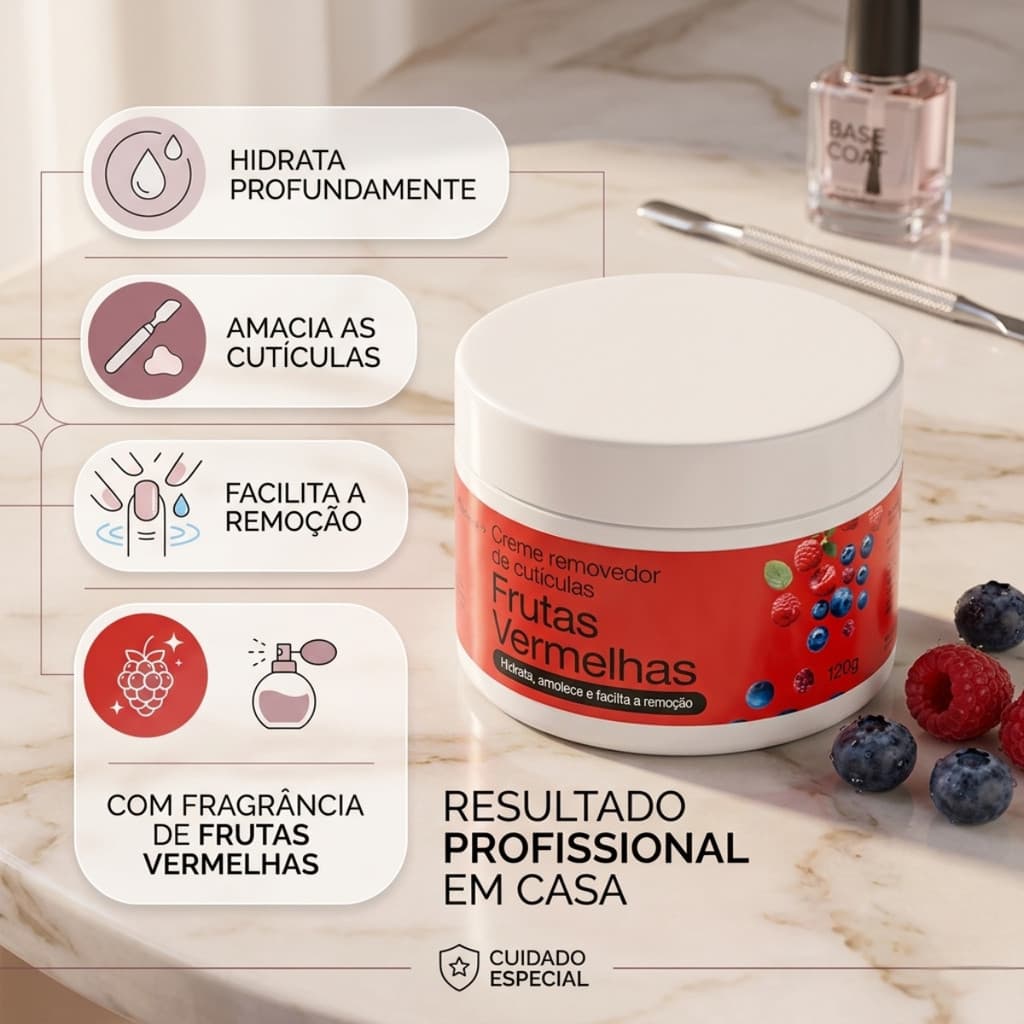 Creme Removedor de Cutículas Frutas Vermelhas Repos Hidratante 120g
