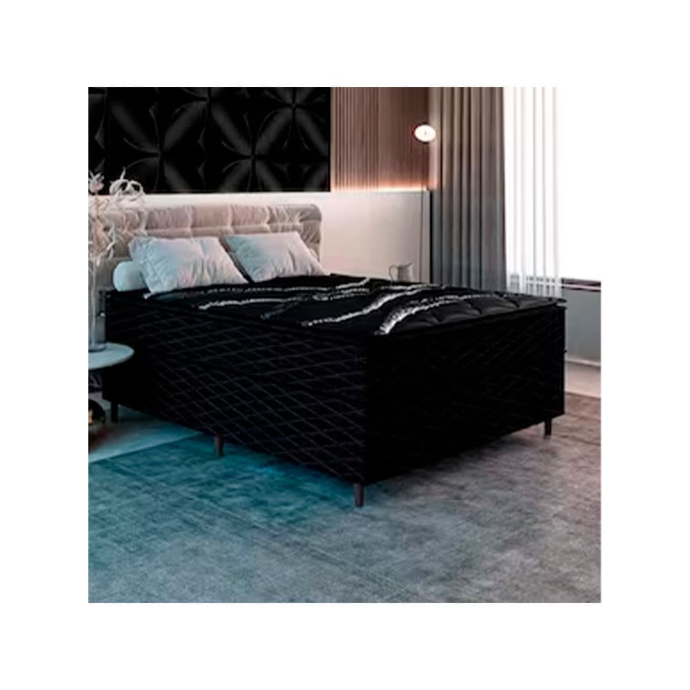 Cama Box de Casal New Itlia Black com Molas Ensacadas Revestimento em Jacquard e Pillow Top D26 63x138x188cm Umaflex