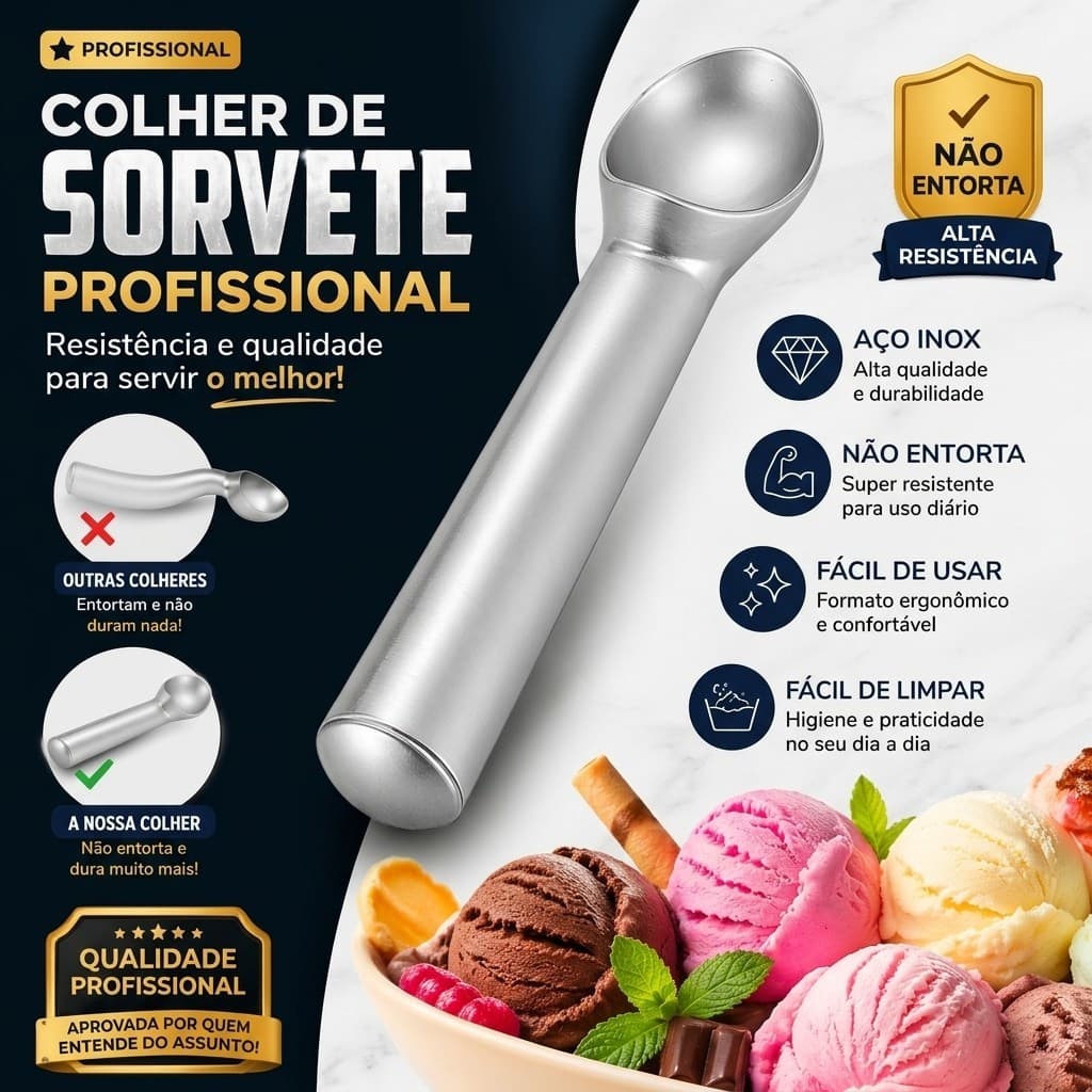 Kit 2 ou 3 Colheres Sorvete Alumínio 18,5cm Colher Profissional Resistente Cozinha Gelato Sobremesa