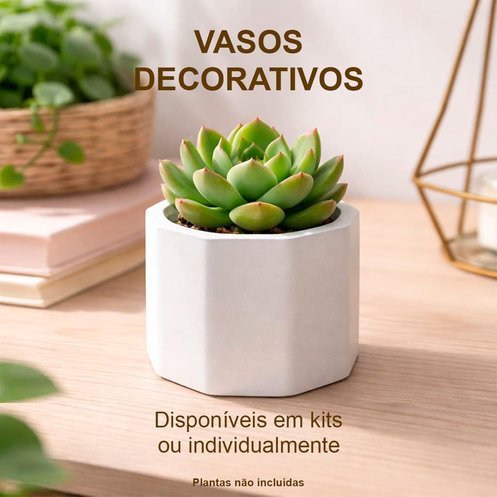 Kit de 5 á 20 mini vasinhos formato octogonal de gesso cru - ideal para suculentas e velas