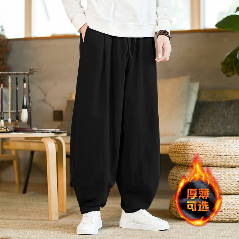 Novo estilo chinês outono inverno forro engrossado calças casuais masculino algodão linho estilo chinês tamanho grande s