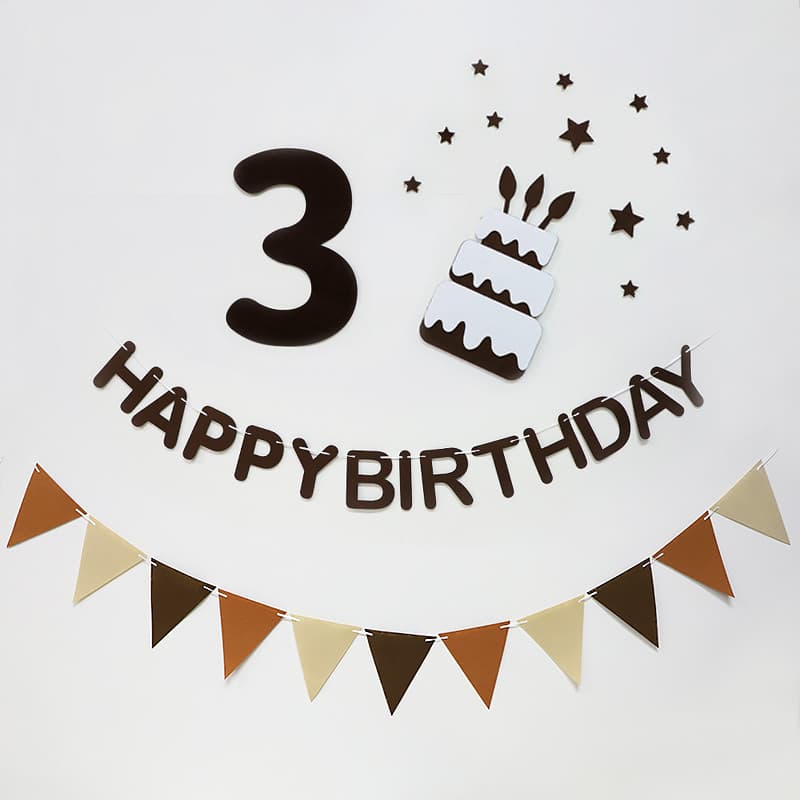 Bebê menino menina marrom feltro número feliz aniversário Banner puxar bandeira atmosfera decoração cena decoração supri