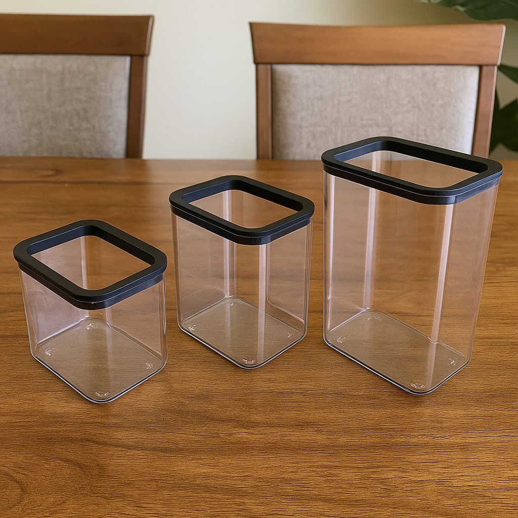 Kit 3 Potes Plástico Transparente Conserva Vedação Alimentos Vasilha Cozinha