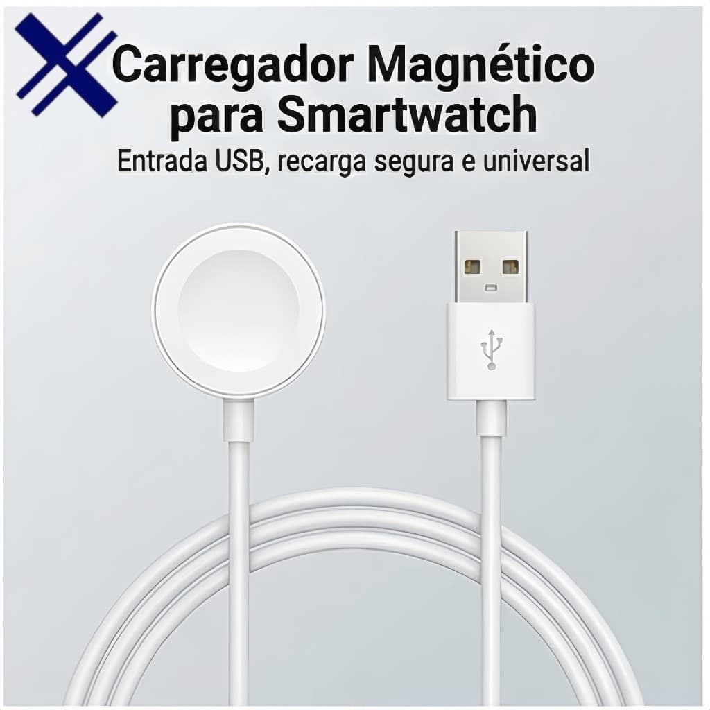 Carregador Magnético Indução para Relógio Smartwatch com USB e Tipo C